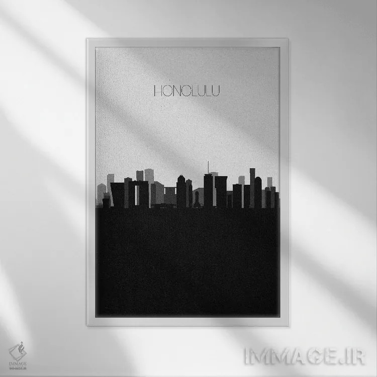 تابلو منظرهٔ افق هونولولو، هاوایی (شهر) اثر آیشه دنیز آکِرمان - نمای قابدار سفید