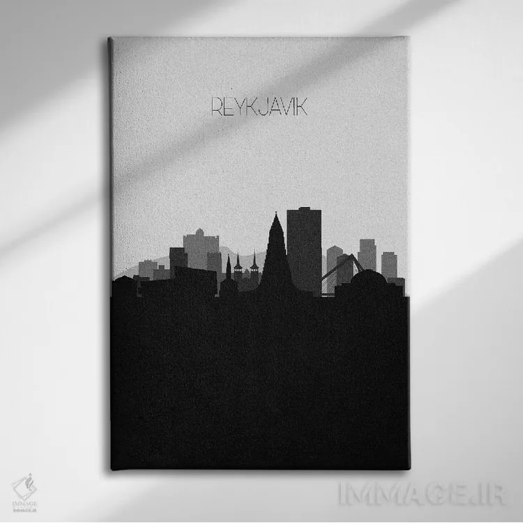 تابلو منظرهٔ افق ریکیاویک، ایسلند (شهر) اثر آیشه دنیز آکِرمان - نمای روبهرو روی دیوار