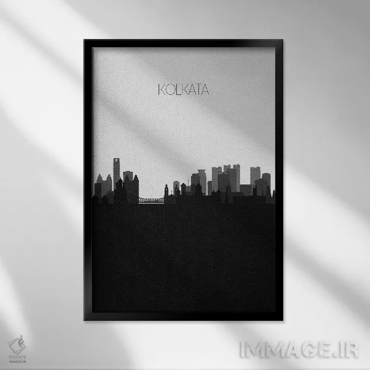 تابلو منظرهٔ افق کلکته، هند (شهر) اثر آیشه دنیز آکِرمان - نمای قابدار مشکی