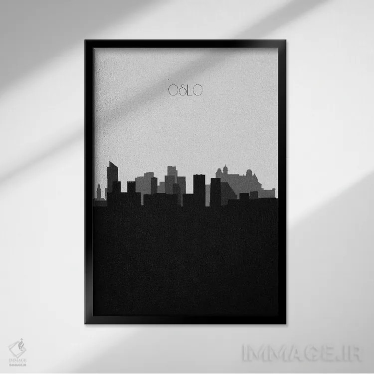 تابلو منظرهٔ افق اسلو، نروژ (شهر) اثر آیشه دنیز آکِرمان - نمای قابدار مشکی