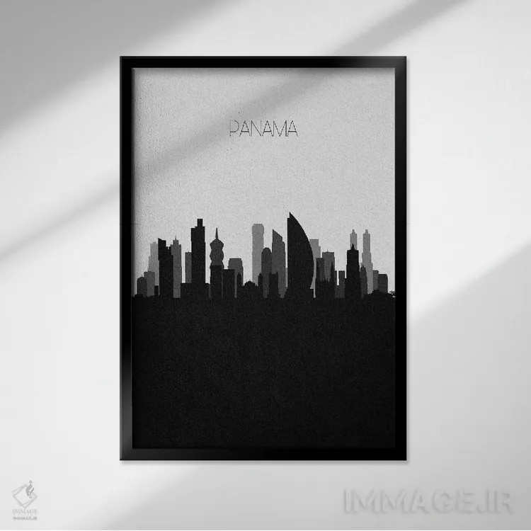 تابلو منظرهٔ افق پاناما سیتی (شهر) اثر آیشه دنیز آکِرمان - نمای قابدار مشکی