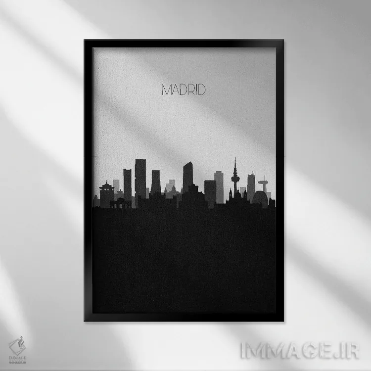 تابلو منظرهٔ افق مادرید، اسپانیا (شهر) اثر آیشه دنیز آکِرمان - نمای قابدار مشکی