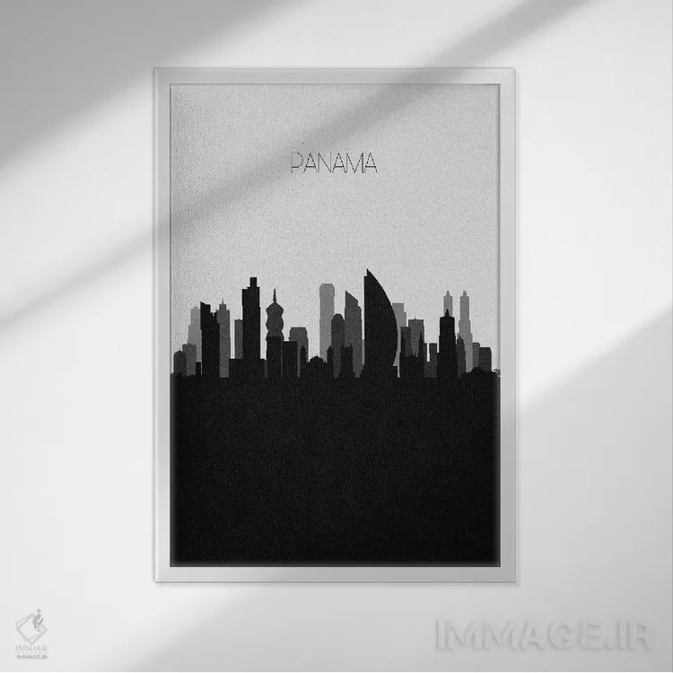 تابلو منظرهٔ افق پاناما سیتی (شهر) اثر آیشه دنیز آکِرمان - نمای قابدار سفید