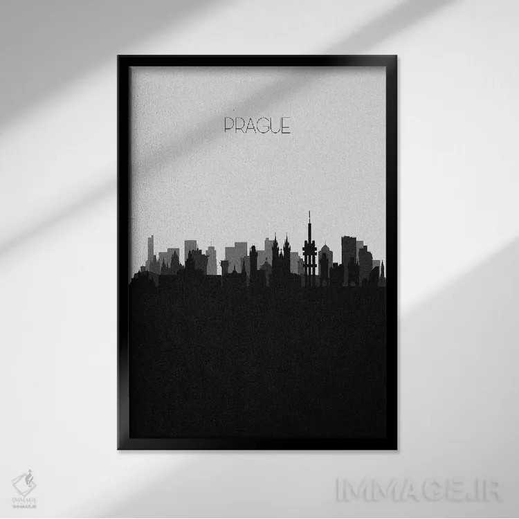 تابلو منظرهٔ افق پراگ، جمهوری چک (شهر) اثر آیشه دنیز آکِرمان - نمای قابدار مشکی