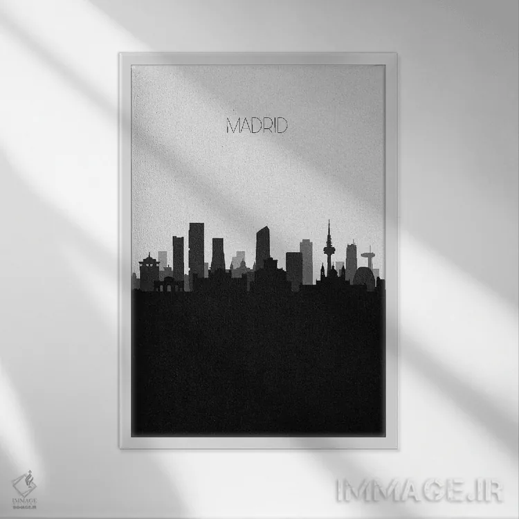 تابلو منظرهٔ افق مادرید، اسپانیا (شهر) اثر آیشه دنیز آکِرمان - نمای قابدار سفید