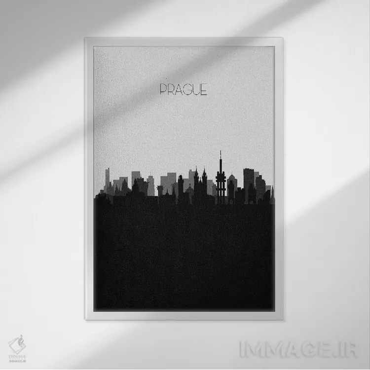 تابلو منظرهٔ افق پراگ، جمهوری چک (شهر) اثر آیشه دنیز آکِرمان - نمای قابدار سفید