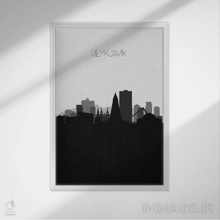 تابلو منظرهٔ افق ریکیاویک، ایسلند (شهر) اثر آیشه دنیز آکِرمان - نمای قابدار سفید