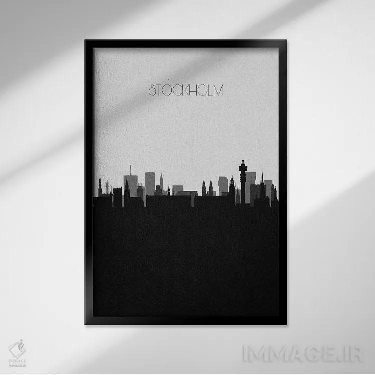 تابلو منظرهٔ افق استکهلم، سوئد (شهر) اثر آیشه دنیز آکِرمان - نمای قابدار مشکی