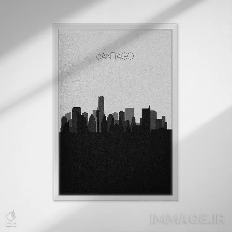 تابلو منظرهٔ افق سانتیاگو، شیلی (شهر) اثر آیشه دنیز آکِرمان - نمای قابدار سفید