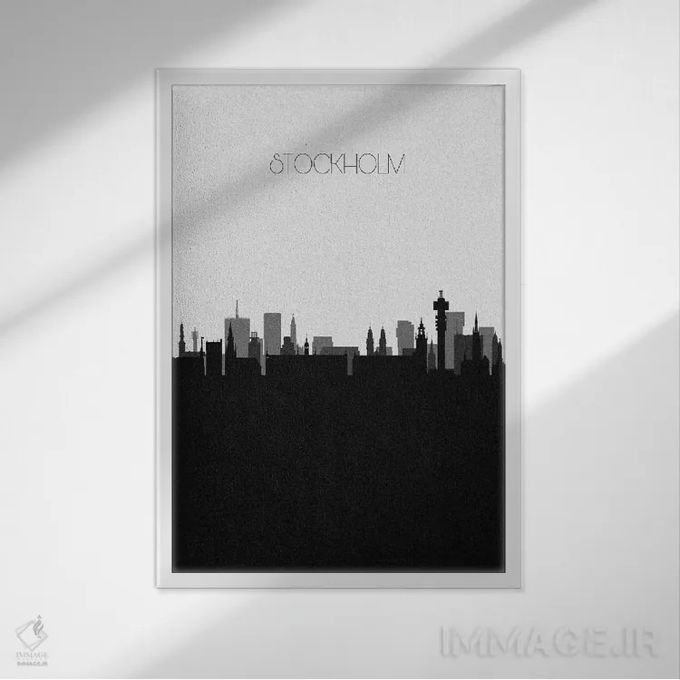تابلو منظرهٔ افق استکهلم، سوئد (شهر) اثر آیشه دنیز آکِرمان - نمای قابدار سفید