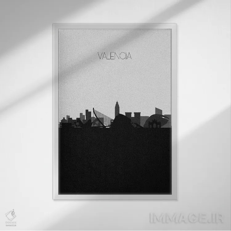 تابلو منظرهٔ افق والنسیا، اسپانیا (شهر) اثر آیشه دنیز آکِرمان - نمای قابدار سفید