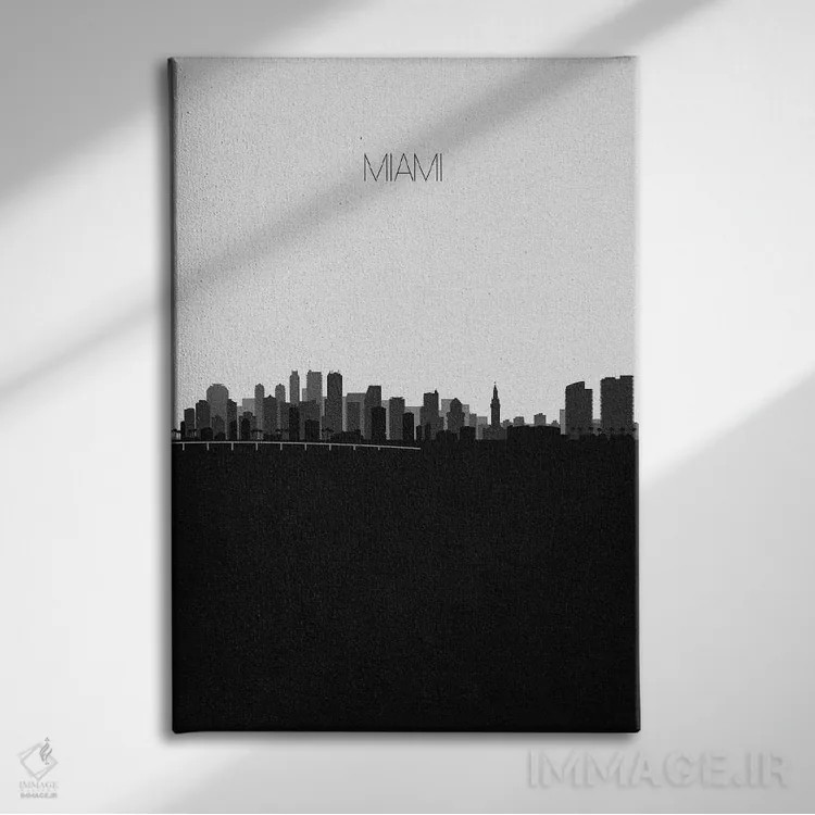 تابلو منظرهٔ افق میامی اثر آیشه دنیز آکِرمان - نمای روبهرو روی دیوار