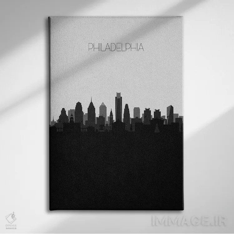 تابلو منظرهٔ افق فیلادلفیا اثر آیشه دنیز آکِرمان - نمای روبهرو روی دیوار