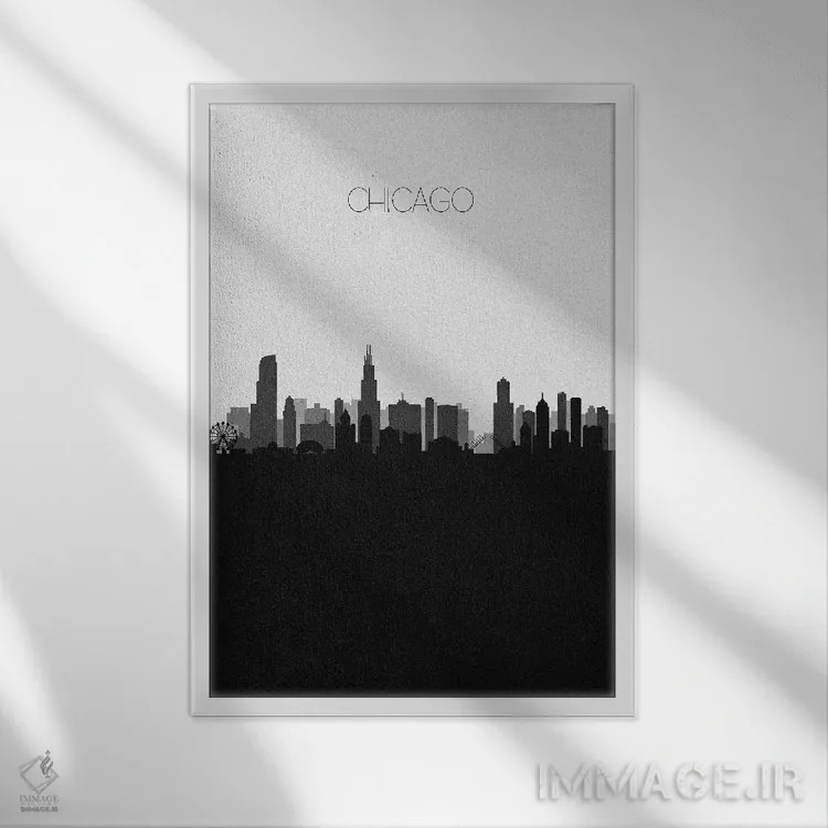 تابلو منظرهٔ افق شیکاگو اثر آیشه دنیز آکِرمان - نمای قابدار سفید