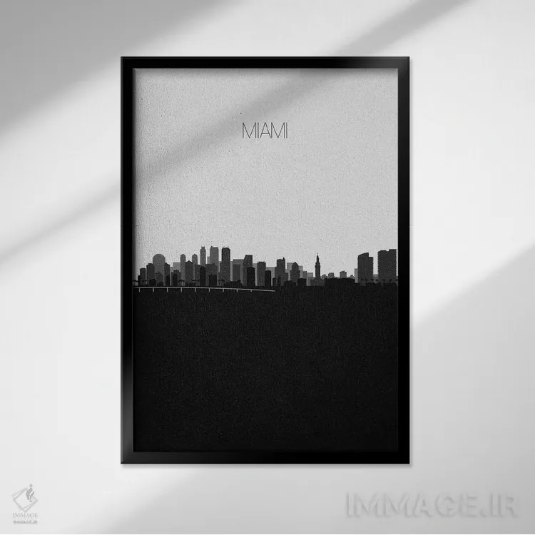 تابلو منظرهٔ افق میامی اثر آیشه دنیز آکِرمان - نمای قابدار مشکی