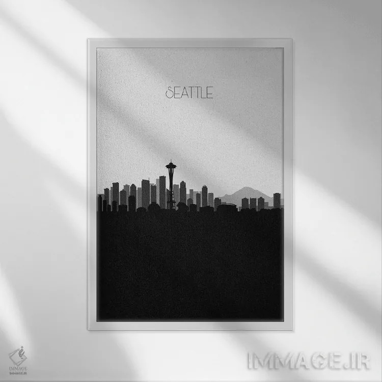 تابلو منظرهٔ افق سیاتل اثر آیشه دنیز آکِرمان - نمای قابدار سفید