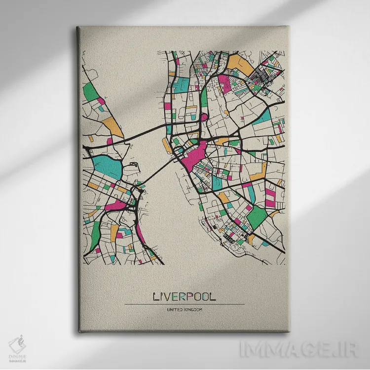 تابلو نقشهٔ لیورپول، انگلستان اثر آیشه دنیز آکِرمان - نمای روبهرو روی دیوار