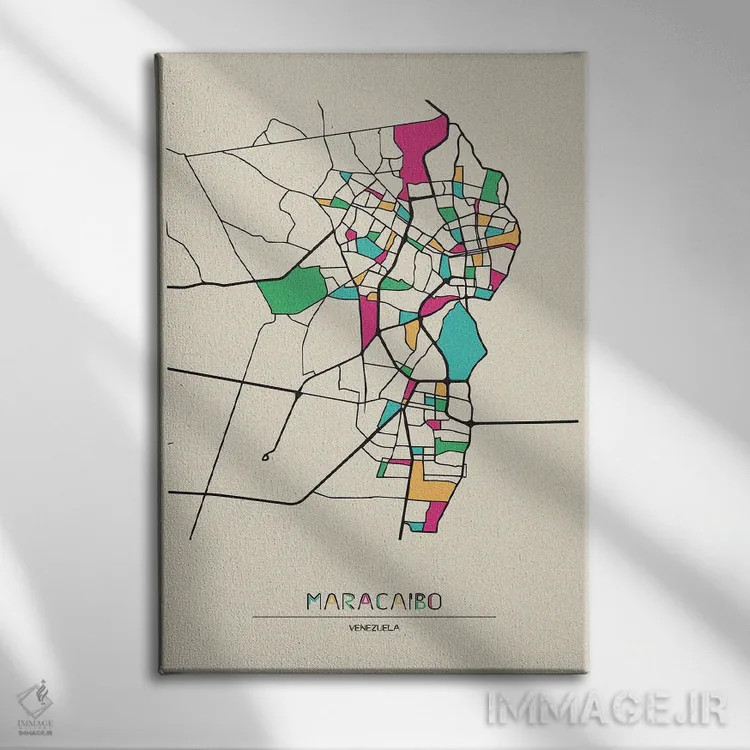 تابلو نقشهٔ ماراکایبو، ونزوئلا اثر آیشه دنیز آکِرمان - نمای روبهرو روی دیوار