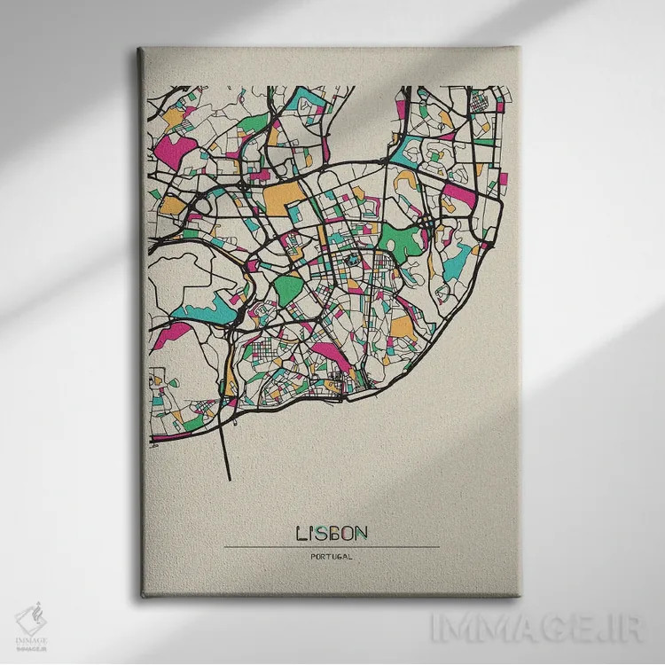 تابلو نقشهٔ لیسبون، پرتغال اثر آیشه دنیز آکِرمان - نمای روبهرو روی دیوار