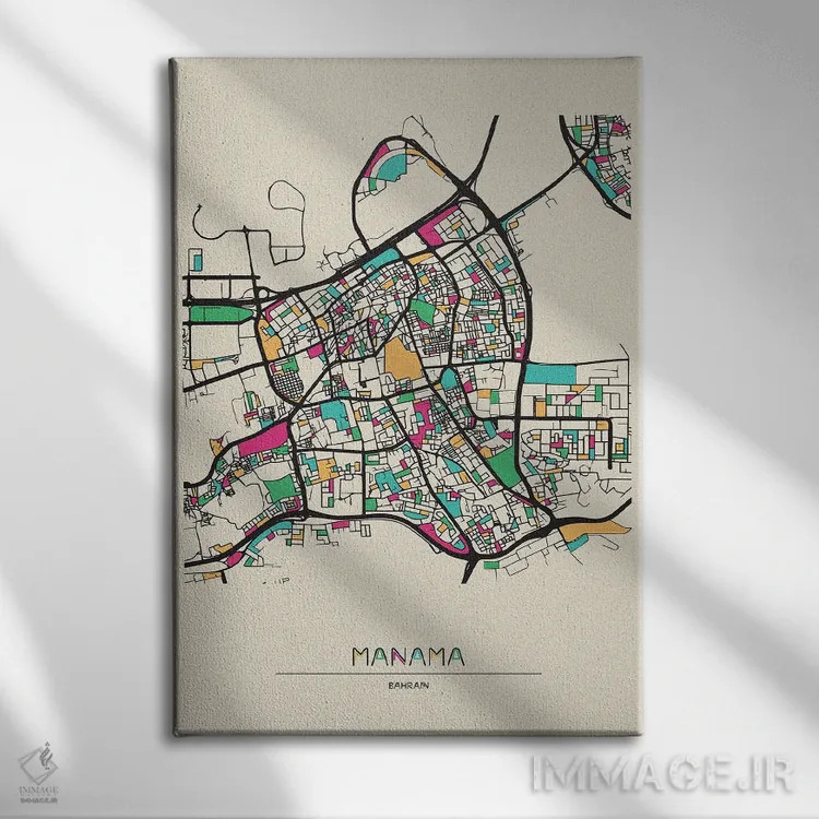 تابلو نقشهٔ منامه، بحرین اثر آیشه دنیز آکِرمان - نمای روبهرو روی دیوار