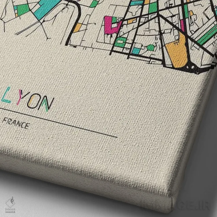 تابلو نقشهٔ لیون، فرانسه اثر آیشه دنیز آکِرمان - نمای نزدیک بافت بوم