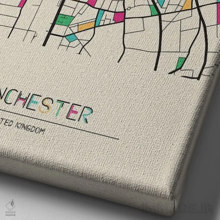 تابلو نقشهٔ منچستر، انگلستان اثر آیشه دنیز آکِرمان - نمای نزدیک بافت بوم
