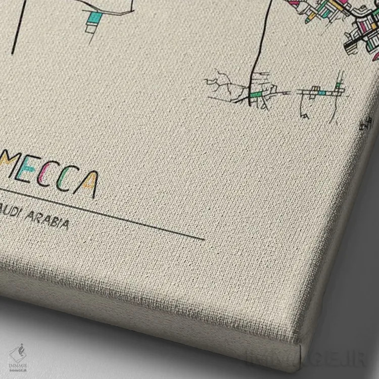 تابلو نقشهٔ مکه، عربستان سعودی اثر آیشه دنیز آکِرمان - نمای نزدیک بافت بوم