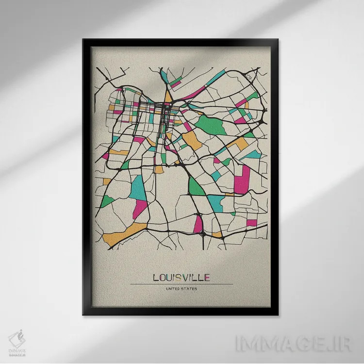 تابلو نقشهٔ لوئیزویل، کنتاکی اثر آیشه دنیز آکِرمان - نمای قابدار مشکی