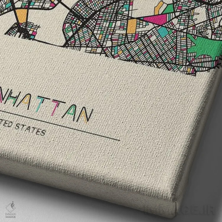 تابلو نقشهٔ منهتن، نیویورک اثر آیشه دنیز آکِرمان - نمای نزدیک بافت بوم