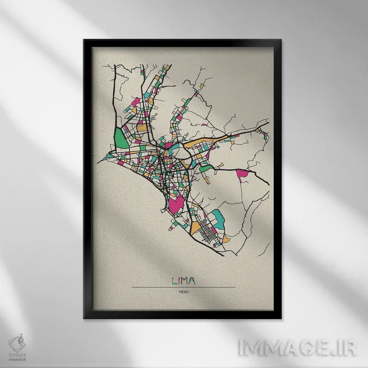 تابلو نقشهٔ لیما، پرو اثر آیشه دنیز آکِرمان - نمای قابدار مشکی