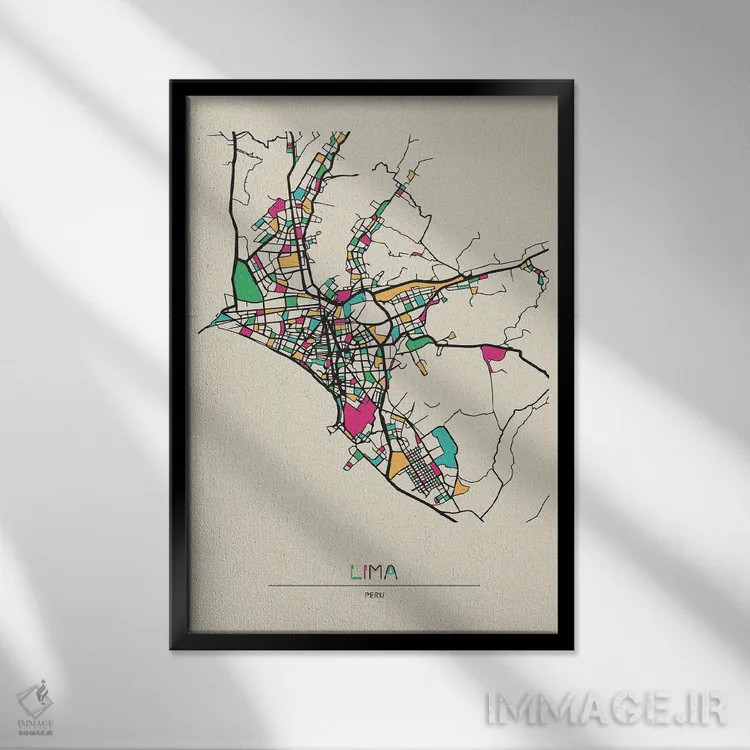 تابلو نقشهٔ لیما، پرو اثر آیشه دنیز آکِرمان - نمای قابدار مشکی