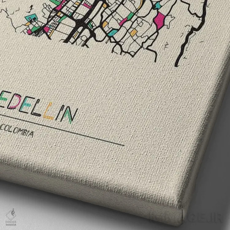 تابلو نقشهٔ مدلین، کلمبیا اثر آیشه دنیز آکِرمان - نمای نزدیک بافت بوم