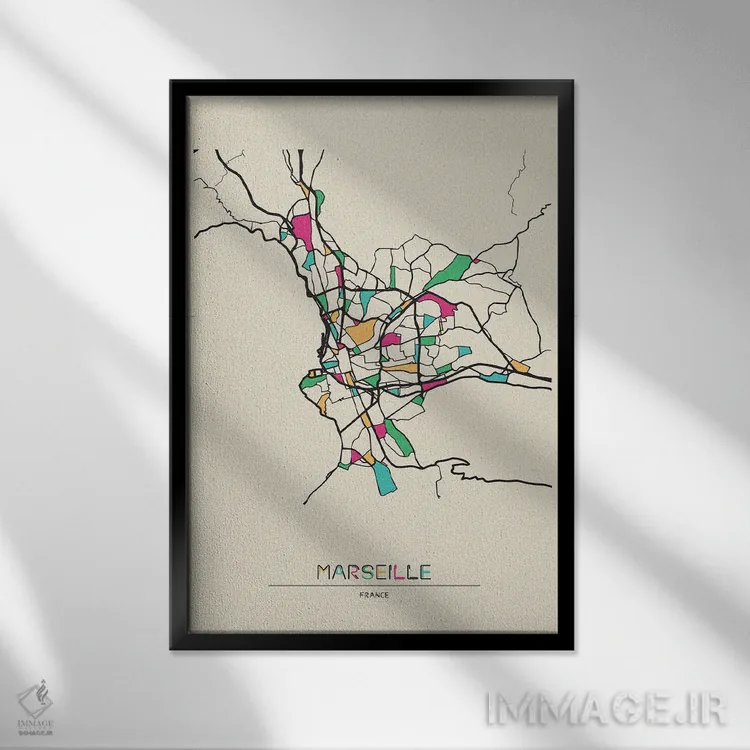 تابلو نقشهٔ مارسی، فرانسه اثر آیشه دنیز آکِرمان - نمای قابدار مشکی