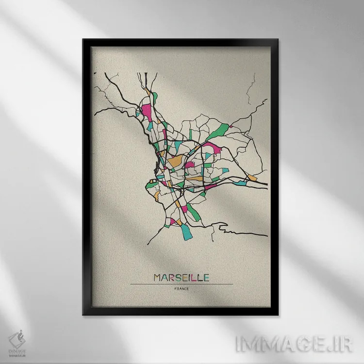 تابلو نقشهٔ مارسی، فرانسه اثر آیشه دنیز آکِرمان - نمای قابدار مشکی