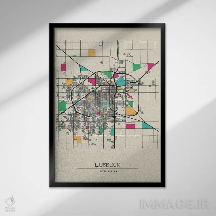 تابلو نقشهٔ لاباک، تگزاس اثر آیشه دنیز آکِرمان - نمای قابدار مشکی