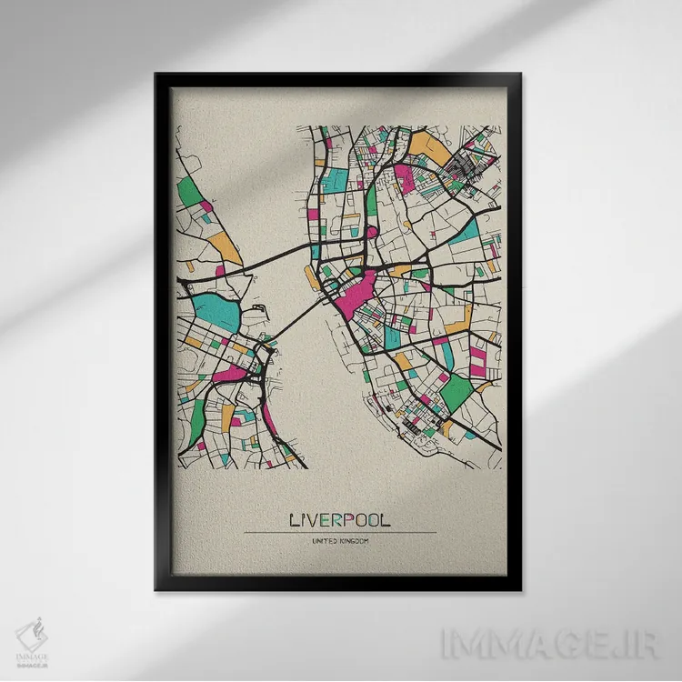 تابلو نقشهٔ لیورپول، انگلستان اثر آیشه دنیز آکِرمان - نمای قابدار مشکی