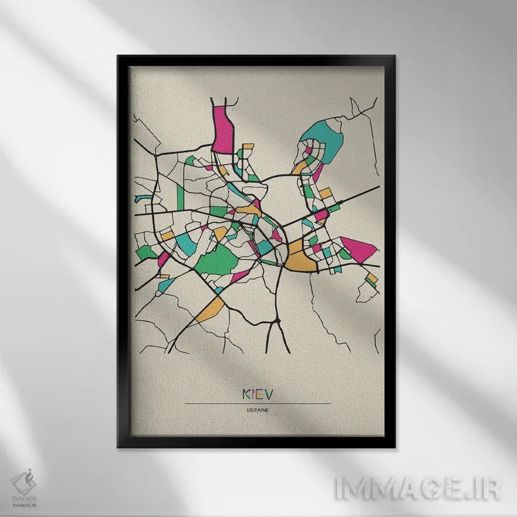 تابلو نقشهٔ کیف، اوکراین اثر آیشه دنیز آکِرمان - نمای قابدار مشکی