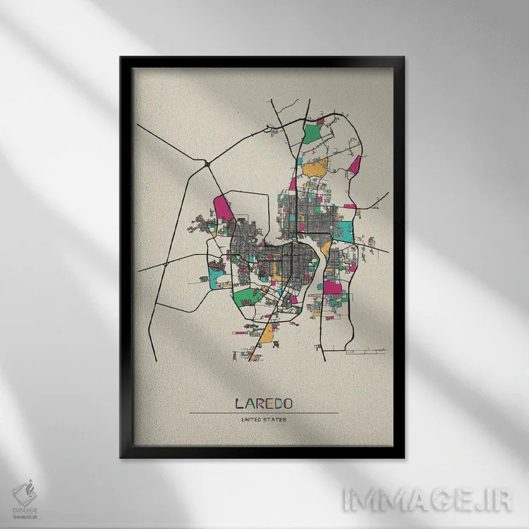 تابلو نقشهٔ لاردو، تگزاس اثر آیشه دنیز آکِرمان - نمای قابدار مشکی