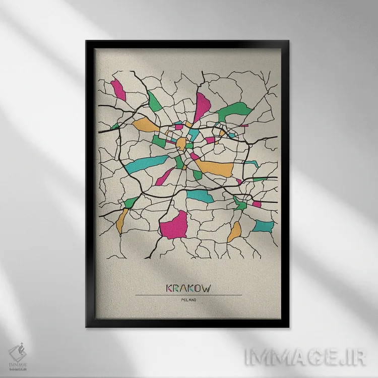 تابلو نقشهٔ کراکوف، لهستان اثر آیشه دنیز آکِرمان - نمای قابدار مشکی