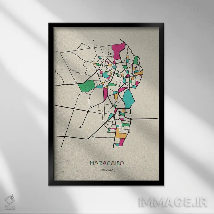 تابلو نقشهٔ ماراکایبو، ونزوئلا اثر آیشه دنیز آکِرمان - نمای قابدار مشکی