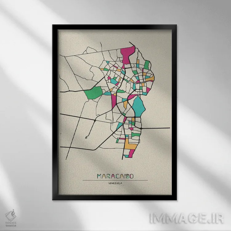 تابلو نقشهٔ ماراکایبو، ونزوئلا اثر آیشه دنیز آکِرمان - نمای قابدار مشکی