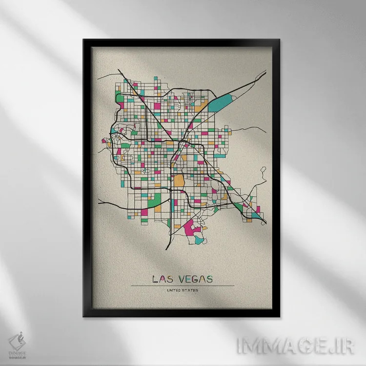 تابلو نقشهٔ لاسوگاس، نوادا اثر آیشه دنیز آکِرمان - نمای قابدار مشکی