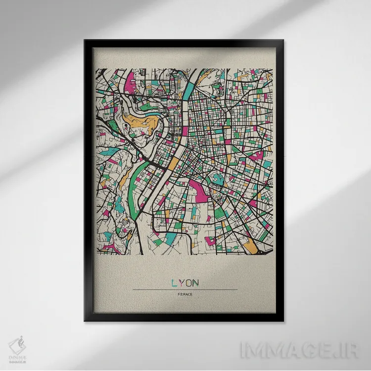 تابلو نقشهٔ لیون، فرانسه اثر آیشه دنیز آکِرمان - نمای قابدار مشکی