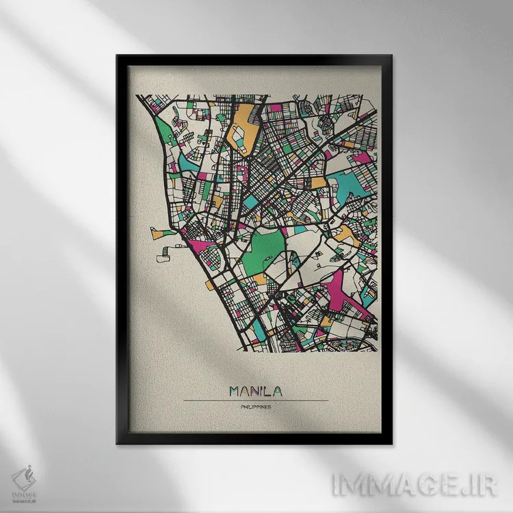 تابلو نقشهٔ مانیل، فیلیپین اثر آیشه دنیز آکِرمان - نمای قابدار مشکی