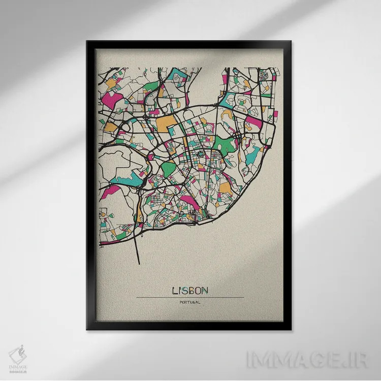 تابلو نقشهٔ لیسبون، پرتغال اثر آیشه دنیز آکِرمان - نمای قابدار مشکی