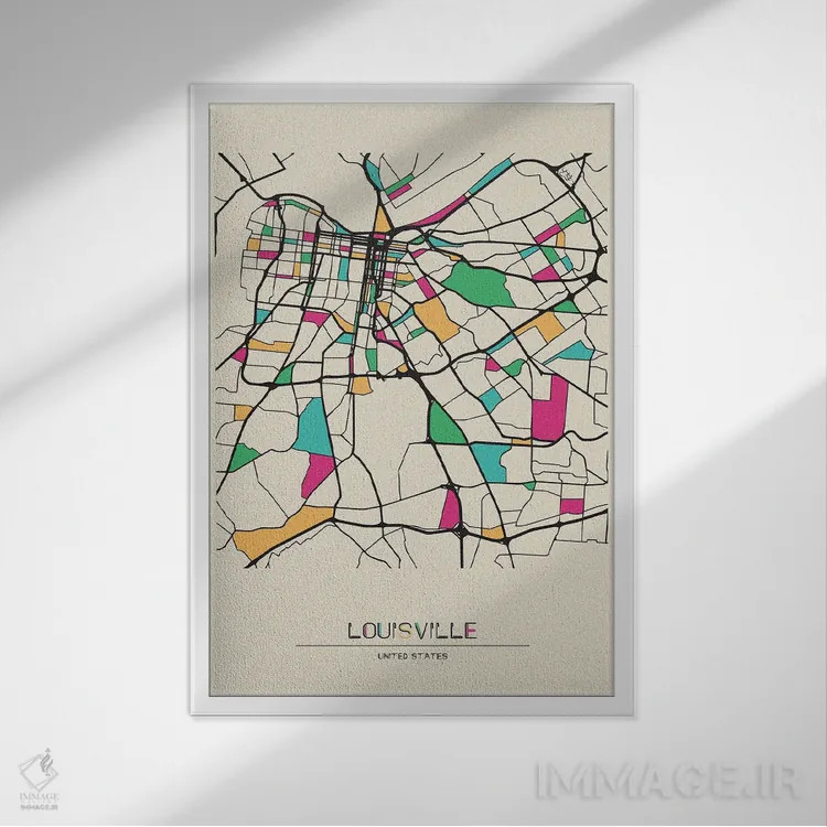 تابلو نقشهٔ لوئیزویل، کنتاکی اثر آیشه دنیز آکِرمان - نمای قابدار سفید