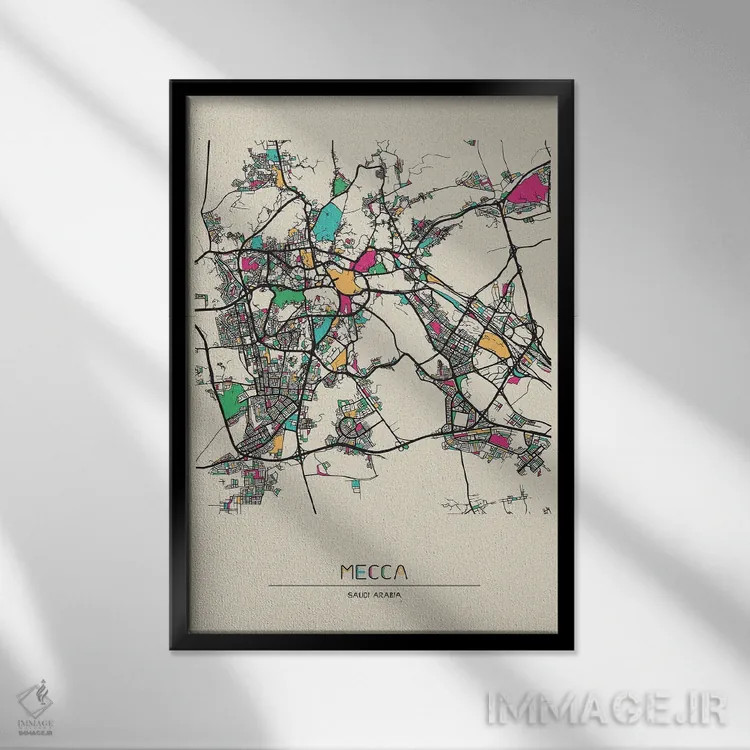 تابلو نقشهٔ مکه، عربستان سعودی اثر آیشه دنیز آکِرمان - نمای قابدار مشکی