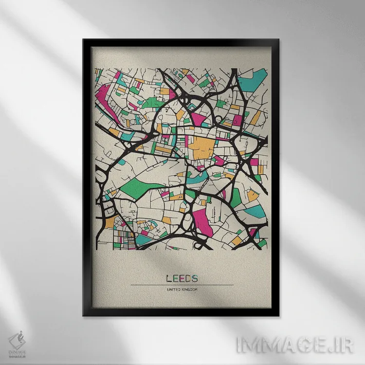 تابلو نقشهٔ لیدز، انگلستان اثر آیشه دنیز آکِرمان - نمای قابدار مشکی