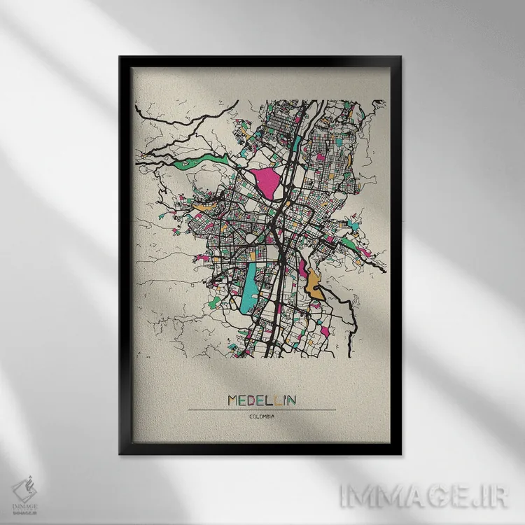 تابلو نقشهٔ مدلین، کلمبیا اثر آیشه دنیز آکِرمان - نمای قابدار مشکی