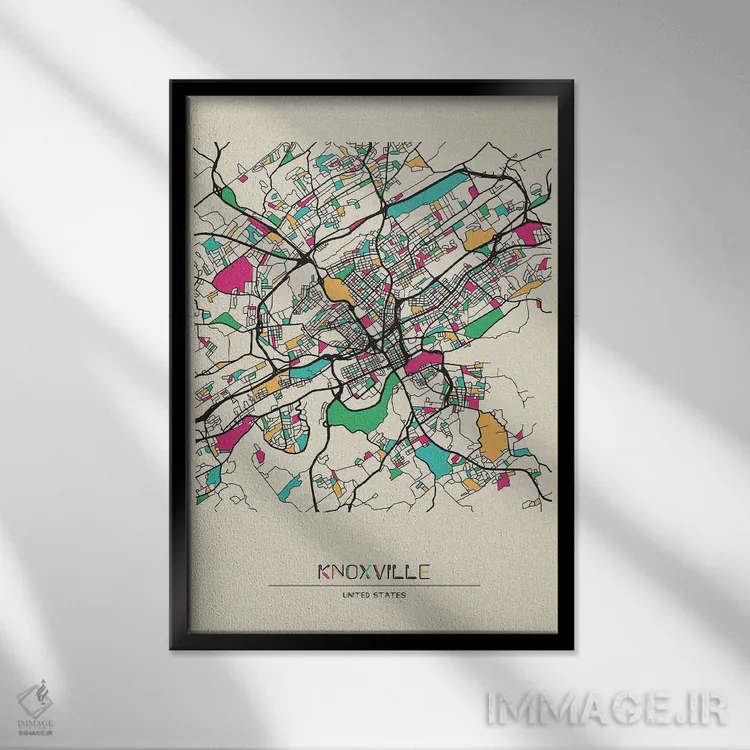 تابلو نقشهٔ ناکسویل، تنسی اثر آیشه دنیز آکِرمان - نمای قابدار مشکی